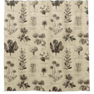 Rideaux De Douche Motif floral botanique vintage (11)