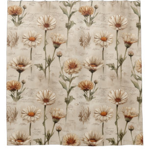 Rideaux De Douche Motif floral botanique vintage (8)