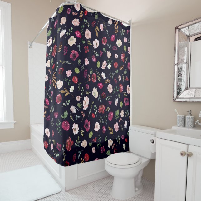 Rideaux De Douche Motif Floral Burgundy Blush (En situation)