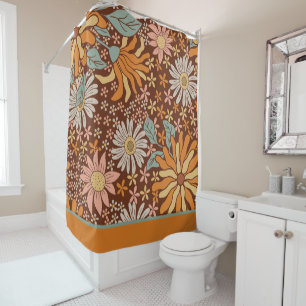 Rideaux De Douche Motif floral chameau rétro bohème