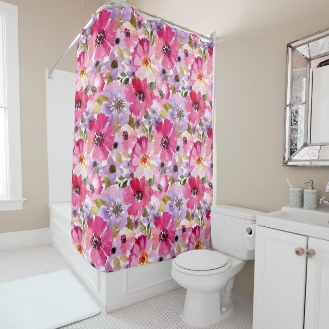 Rideaux De Douche Motif floral d'aquarelle d'été (En situation)