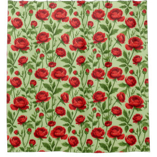 Rideaux De Douche Motif floral de renoncule rouge vibrant