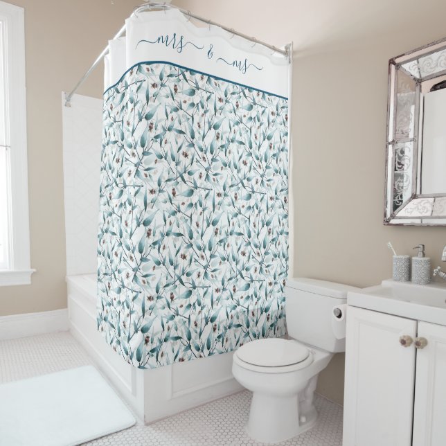Rideaux De Douche Motif floral d'eucalyptus vert sauge (En situation)