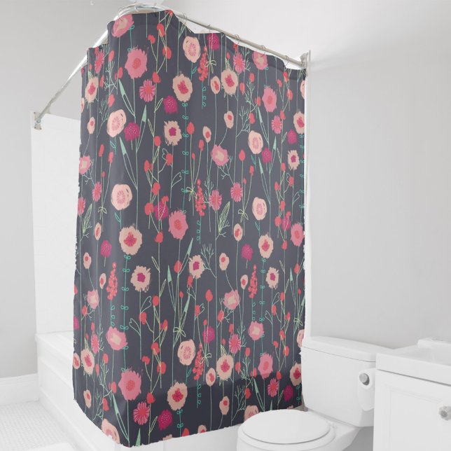 Rideaux De Douche Motif floral foncé (Modern dark floral pink and black Plymouth Flowers art shower curtain)