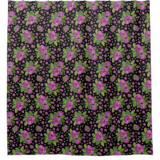 Rideaux De Douche Motif floral lilas rose vert noir