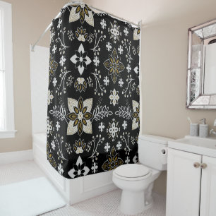 Rideaux De Douche Motif floral noir et blanc orné