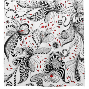 Rideaux De Douche Motif floral noir et rouge