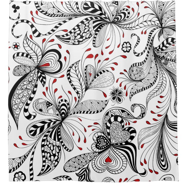 Rideaux De Douche Motif floral noir et rouge (Devant)