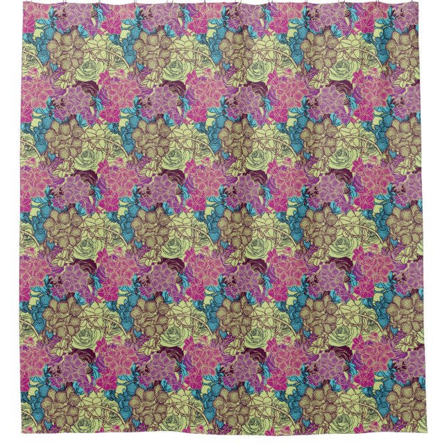 Rideaux De Douche Motif Floral Orchidée Rose Jaune vert pourpre (Devant)
