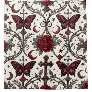 Rideaux De Douche Motif floral papillon gothique (1)