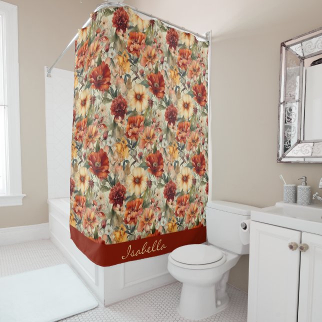 Rideaux De Douche Motif floral personnalisé chic (En situation)