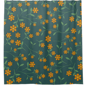 Rideaux De Douche Motif floral rétro orange sur fond sarcelle foncé