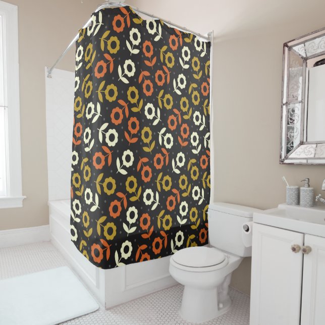 Rideaux De Douche Motif floral rétro tons de terre (En situation)