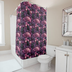 Rideaux De Douche Motif floral surréaliste de chat noir et de pivoin