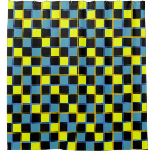 Rideaux De Douche Motif géométrique à damiers bleu jaune