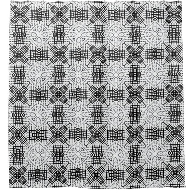 Rideaux De Douche Motif géométrique blanc et noir (Devant)