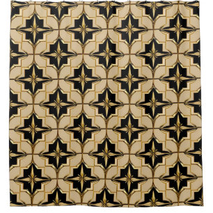 Rideaux De Douche Motif Géométrique Élégant Or et Noir