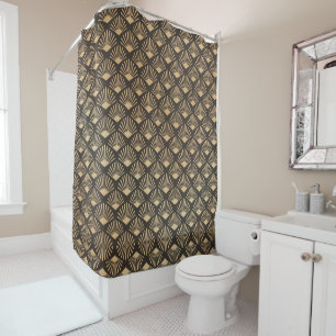 Rideaux De Douche Motif Géométrique Gatsby Or Et Noir