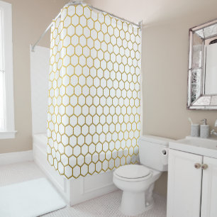 Rideaux De Douche Motif géométrique Hexagon blanc et or