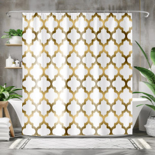 Rideaux De Douche Motif géométrique Ikat Quatrefoil Or