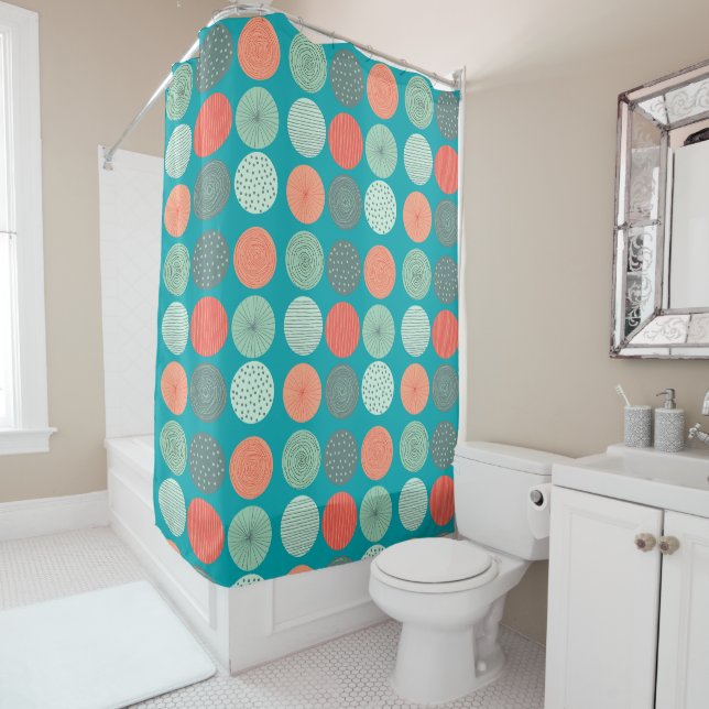 Rideaux De Douche Motif géométrique moderne Mint vert orange (En situation)