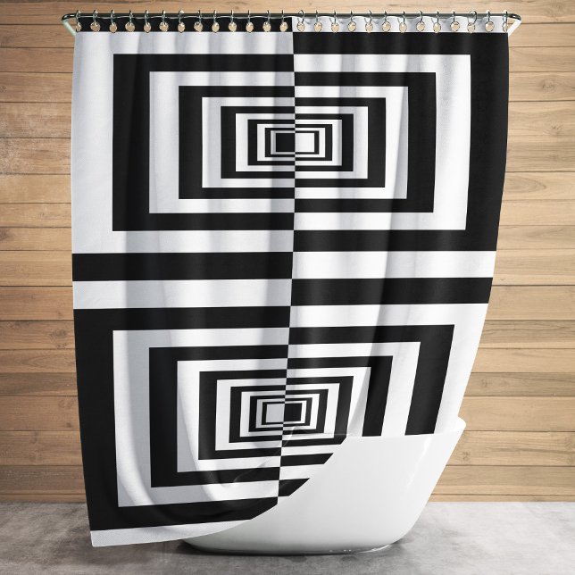 Rideaux De Douche Motif géométrique moderne noir et blanc (Modern Black And White Geometric Pattern Shower Curtain)
