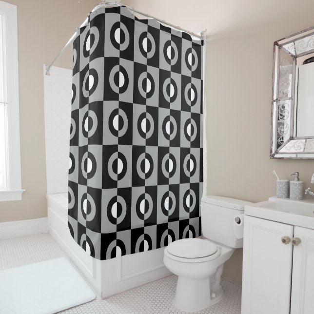 Rideaux De Douche Motif géométrique noir, blanc et gris (En situation)