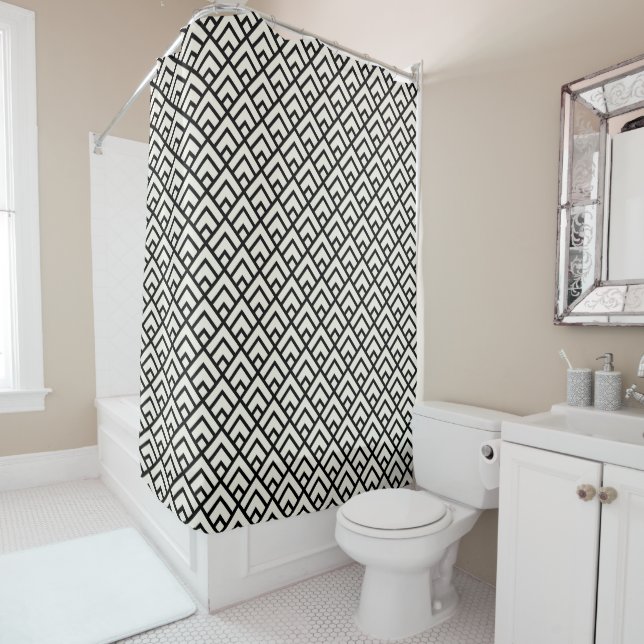 Rideaux De Douche Motif géométrique noir et blanc (En situation)