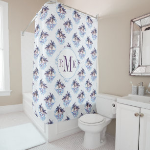 Rideaux De Douche Motif géométrique pourpre de palmier d'aquarelle