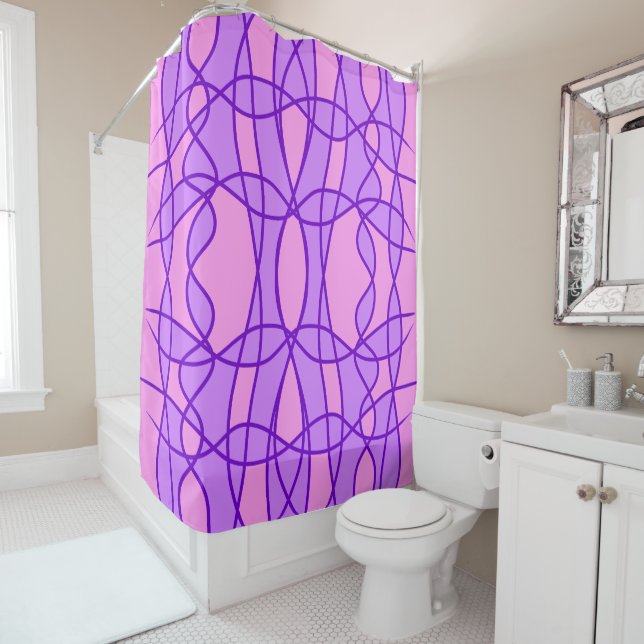 Rideaux De Douche Motif géométrique rose et violet (En situation)