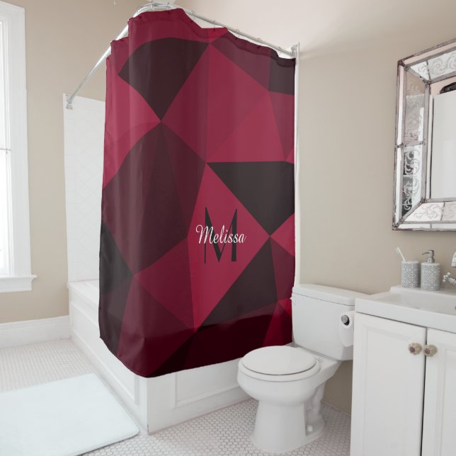 Rideaux De Douche Motif géométrique rose magenta rouge noir Monogram (En situation)