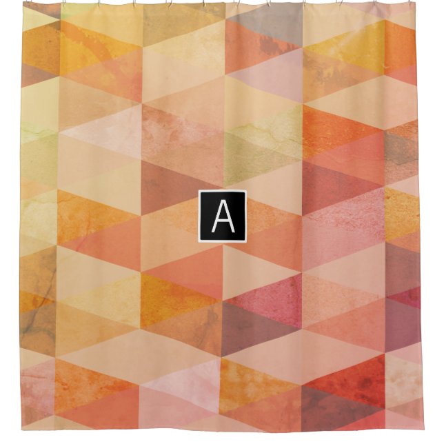 Rideaux De Douche Motif géométrique Triangle souple | Monogramme (Devant)
