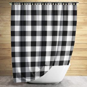 Rideaux De Douche Motif Gingham à Carreaux Noirs et Blancs