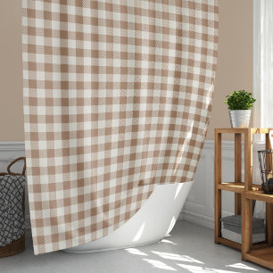 Rideaux De Douche Motif Gingham Carreaux Vichy Ecossais Brun Tan