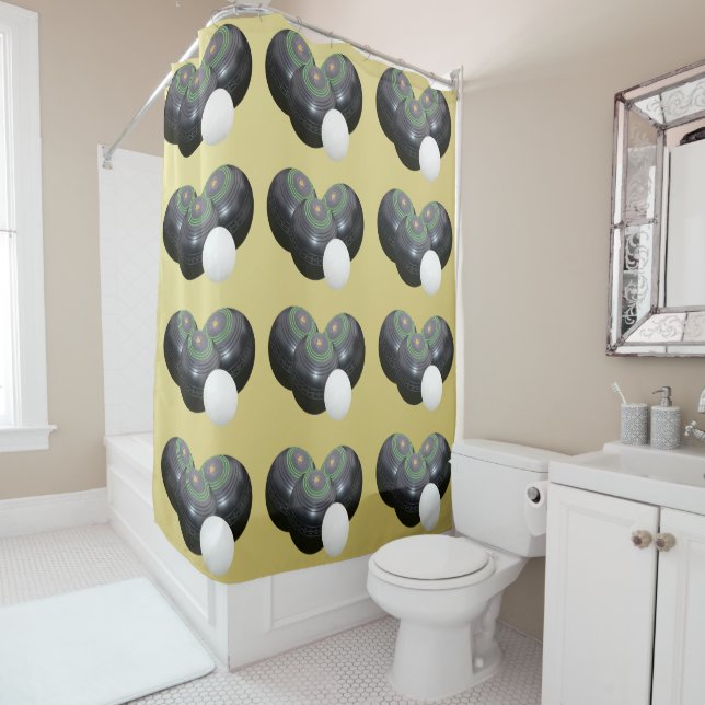 Rideaux De Douche Motif Gold Et Black Lawn Bowls, (En situation)