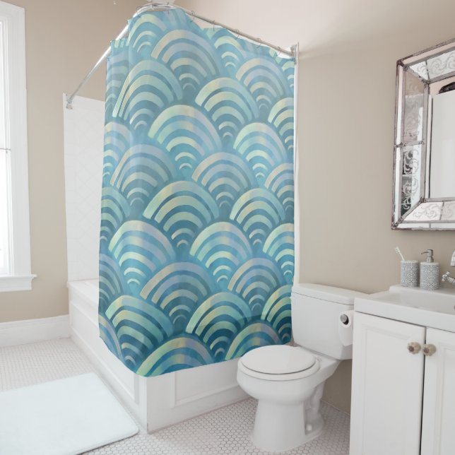 Rideaux De Douche Motif Golden Blue Fish Scales (En situation)