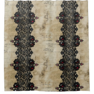 Rideaux De Douche Motif gothique en dentelle rubis victorien (6)