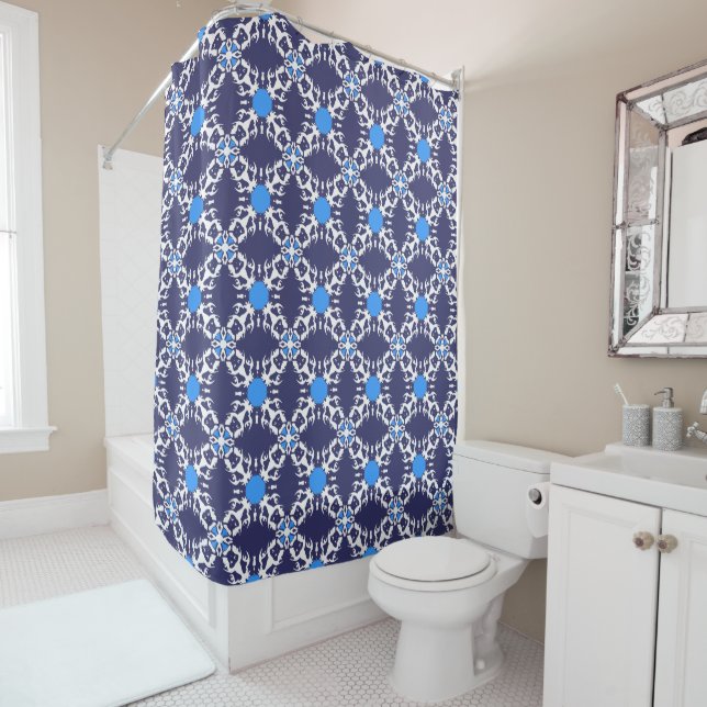 Rideaux De Douche Motif Graphiste Bleu Français Bulldog (En situation)