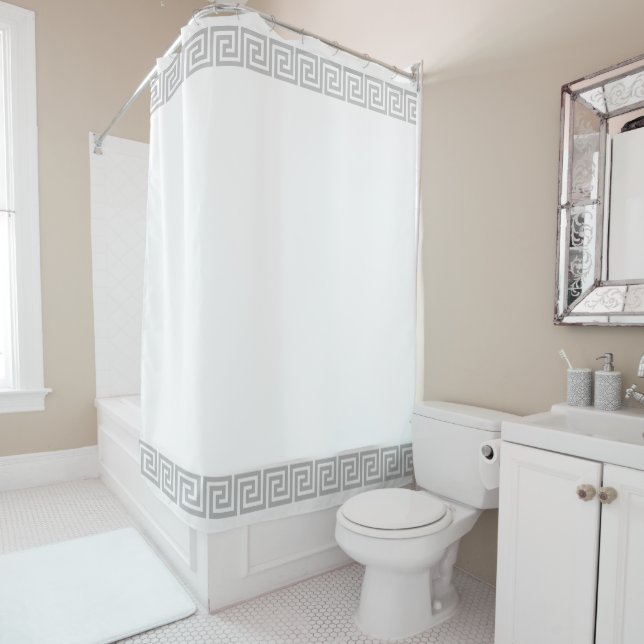 Rideaux De Douche Motif grec clair sur blanc (En situation)