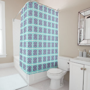 Rideaux De Douche Motif grec Navy Blue Aqua