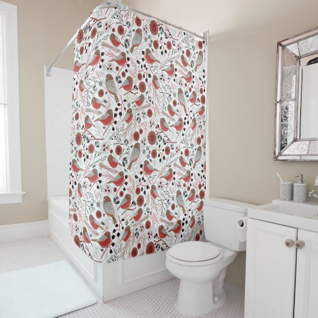 Rideaux De Douche Motif gris-rouge (En situation)