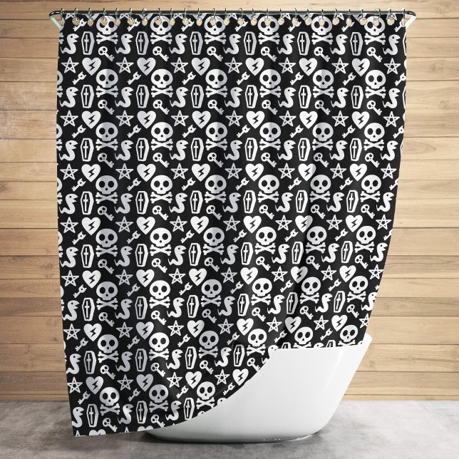 Rideaux De Douche Motif Halloween Crâne mignon Et Crossbone (Cute Skull And Crossbone Halloween Pattern Shower Curtain)