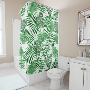 Rideaux De Douche Motif Hip Retro Tropical Green Palm Leafs