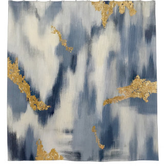 Rideaux De Douche Motif Ikat Abstrait bleu et or