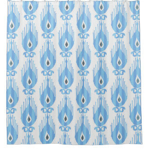 Rideaux De Douche Motif Ikat en bleu et blanc