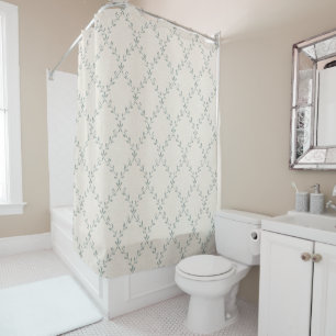 Rideaux De Douche Motif imprimé en bloc de treillis floral sauge att