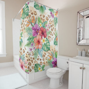 Rideaux De Douche Motif imprimé léopard floral tropical