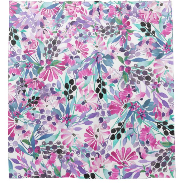 Rideaux De Douche Motif incomparable de fleurs et de baies violettes (Devant)