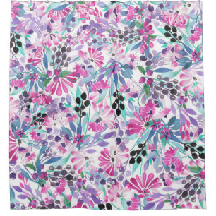Rideaux De Douche Motif incomparable de fleurs et de baies violettes