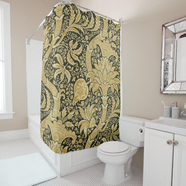 Rideaux De Douche Motif indien d'or, William Morris (En situation)